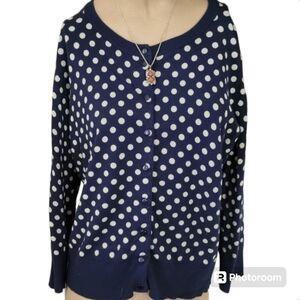 Cato Polka Dot Blue White Long Sleeve Sweater Size Large